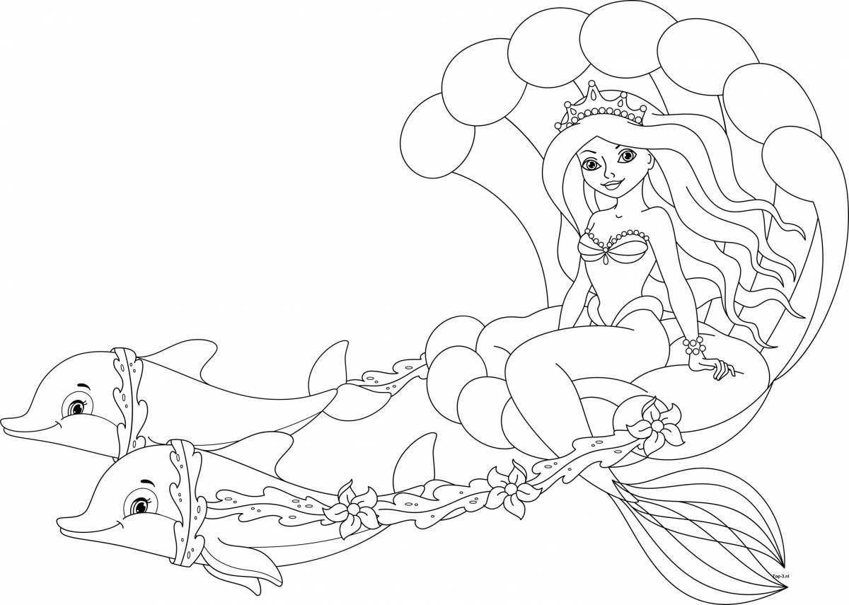 Great coloring mermaid and dolphin