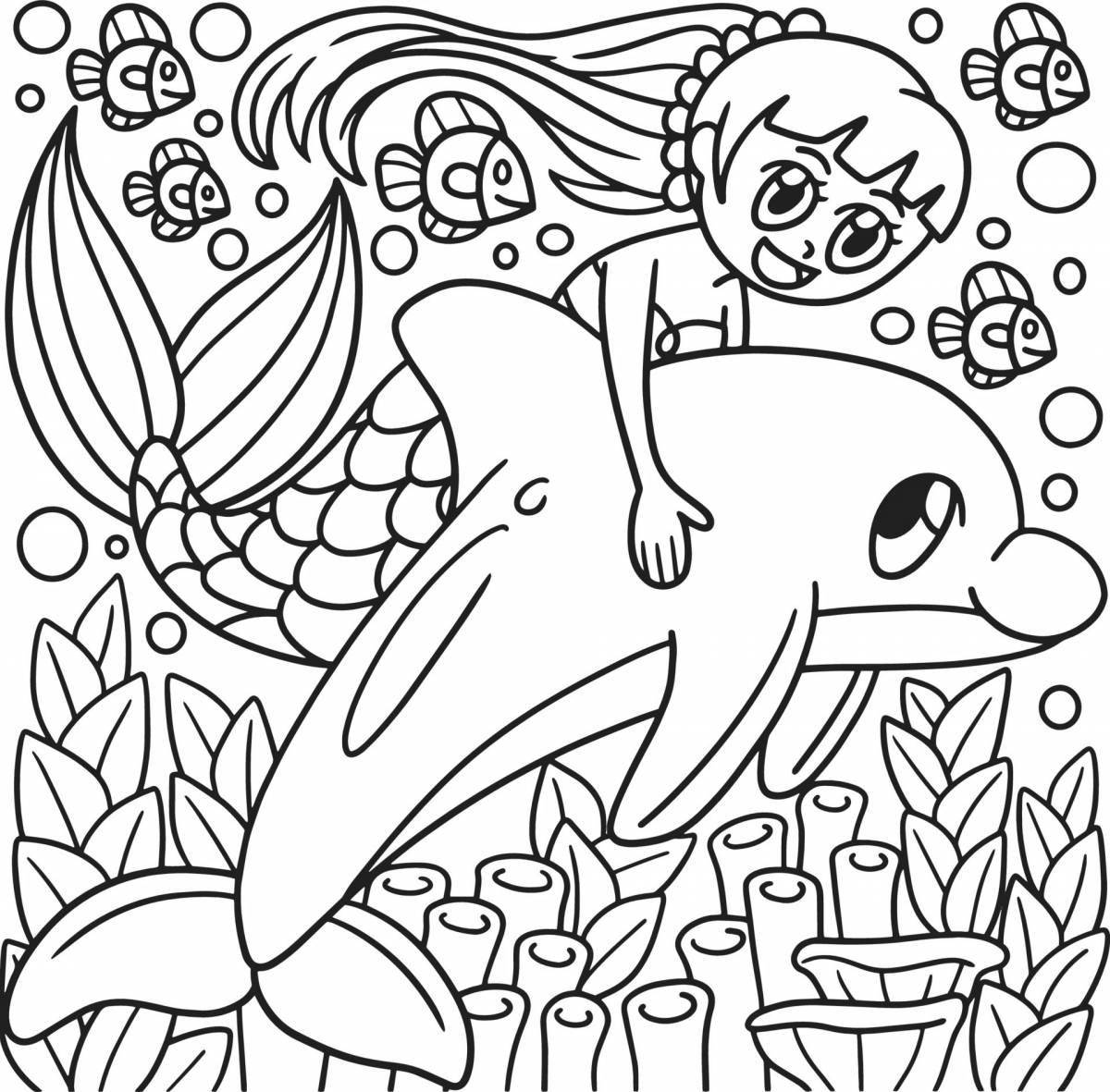 Beautiful coloring mermaid and dolphin