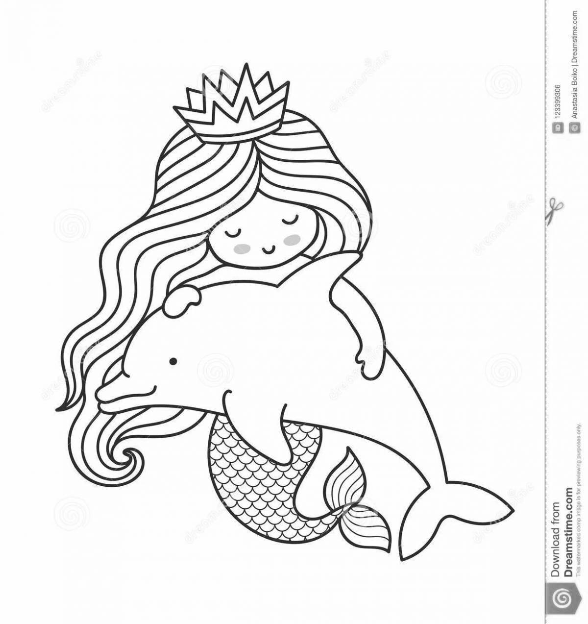 Beautiful coloring mermaid and dolphin