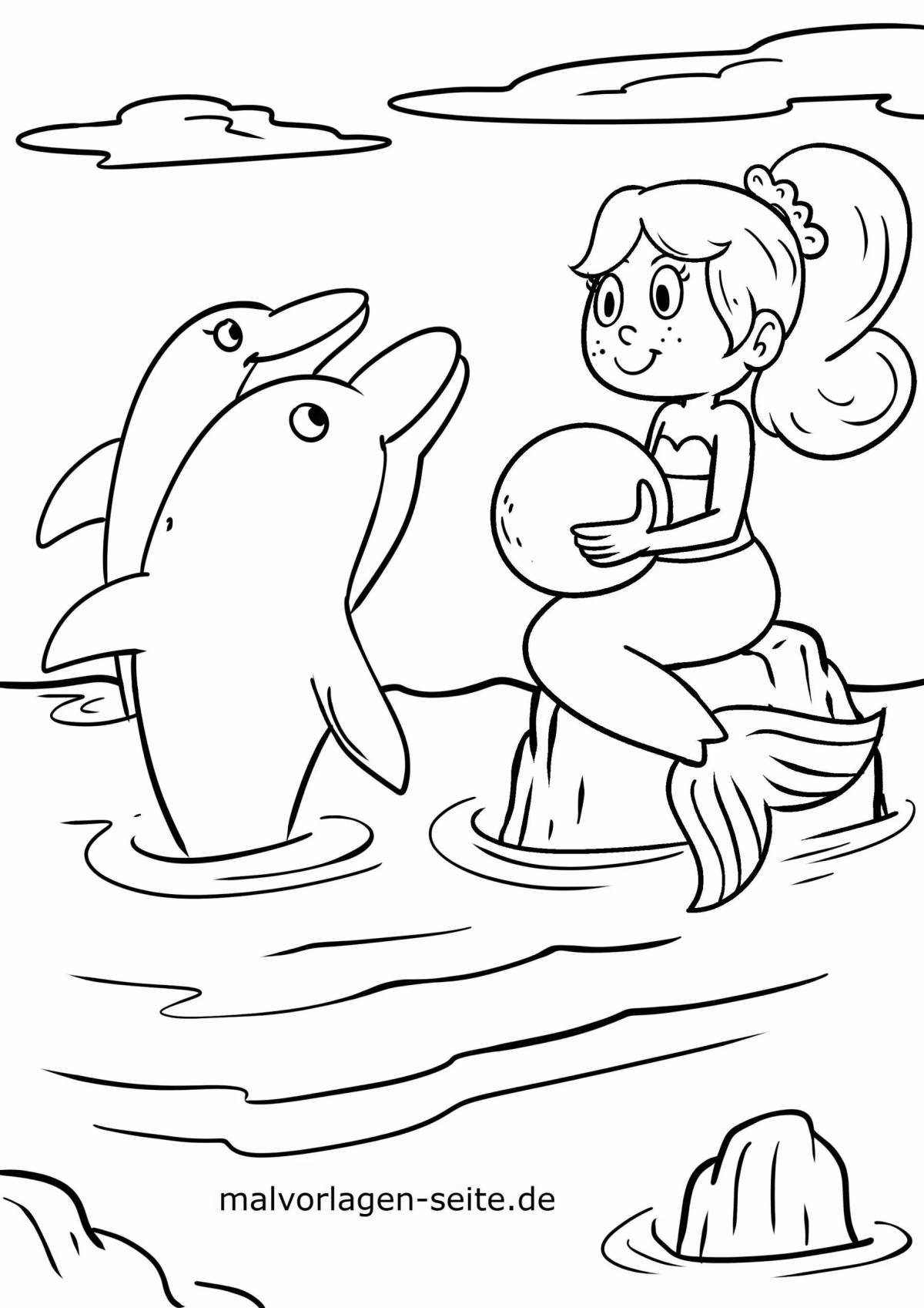 Elegant coloring mermaid and dolphin