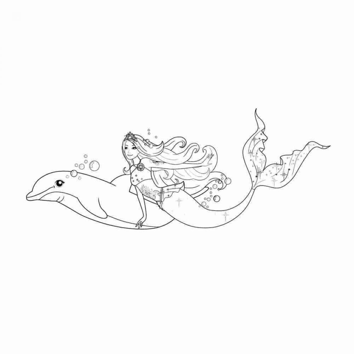 Delightful coloring mermaid and dolphin