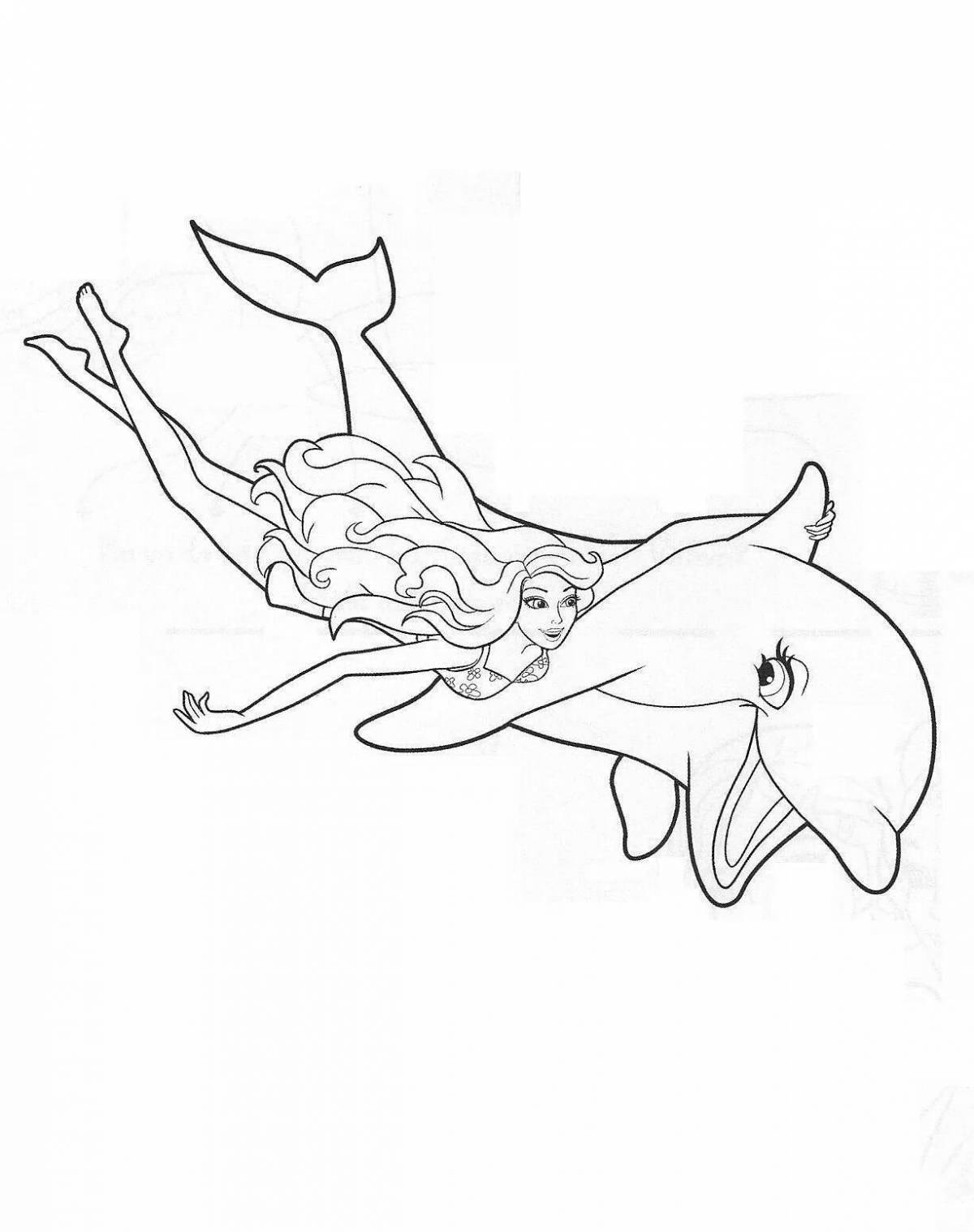 Раскраска - Барби русалка и дельфин