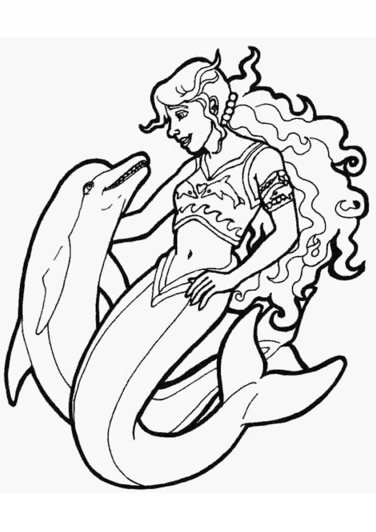 Playful coloring mermaid and dolphin