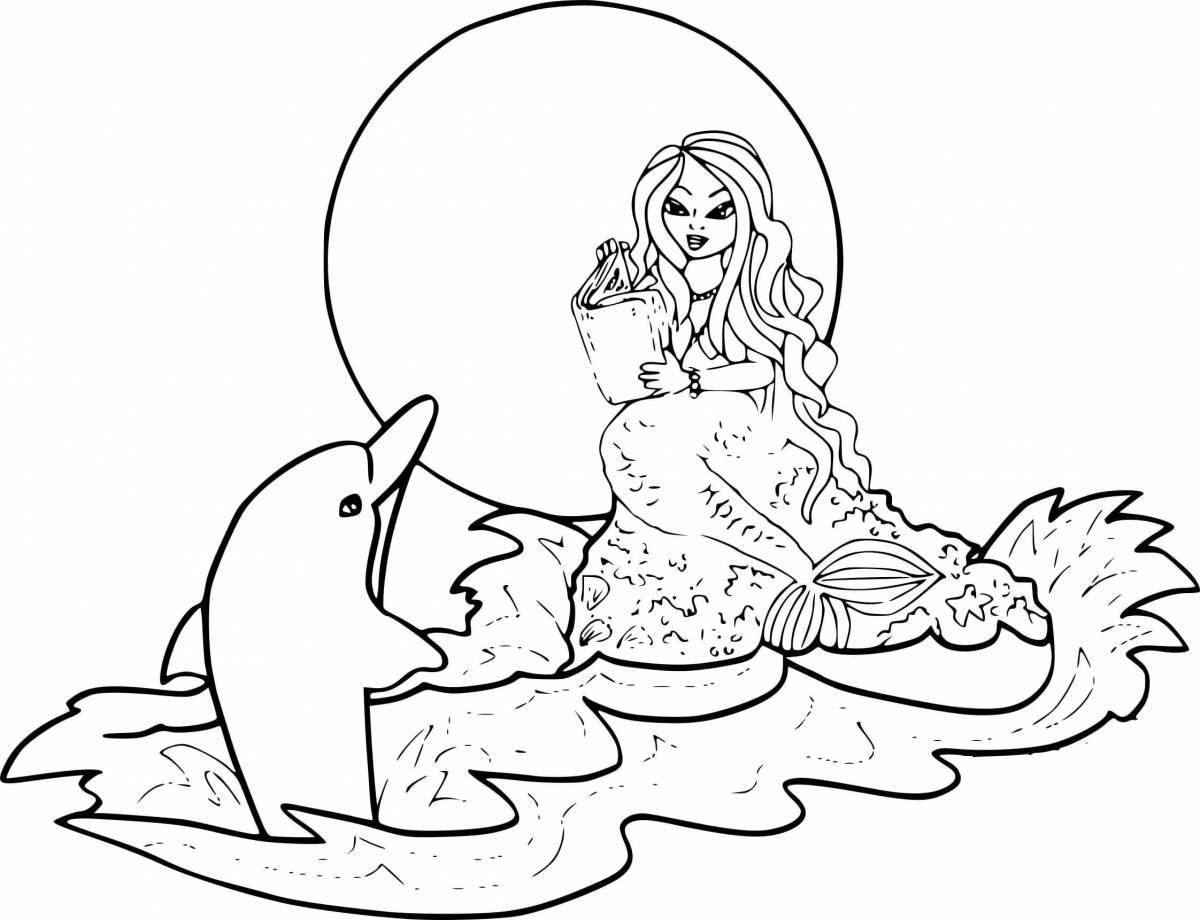 Live coloring mermaid and dolphin