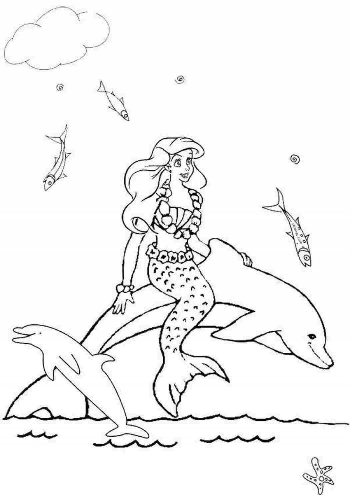 Fancy coloring mermaid and dolphin