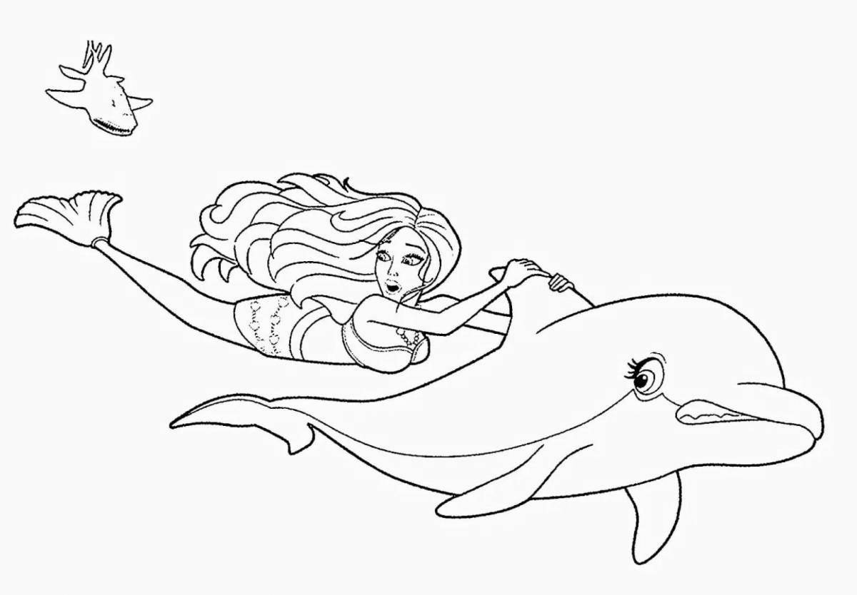 Serene coloring mermaid and dolphin