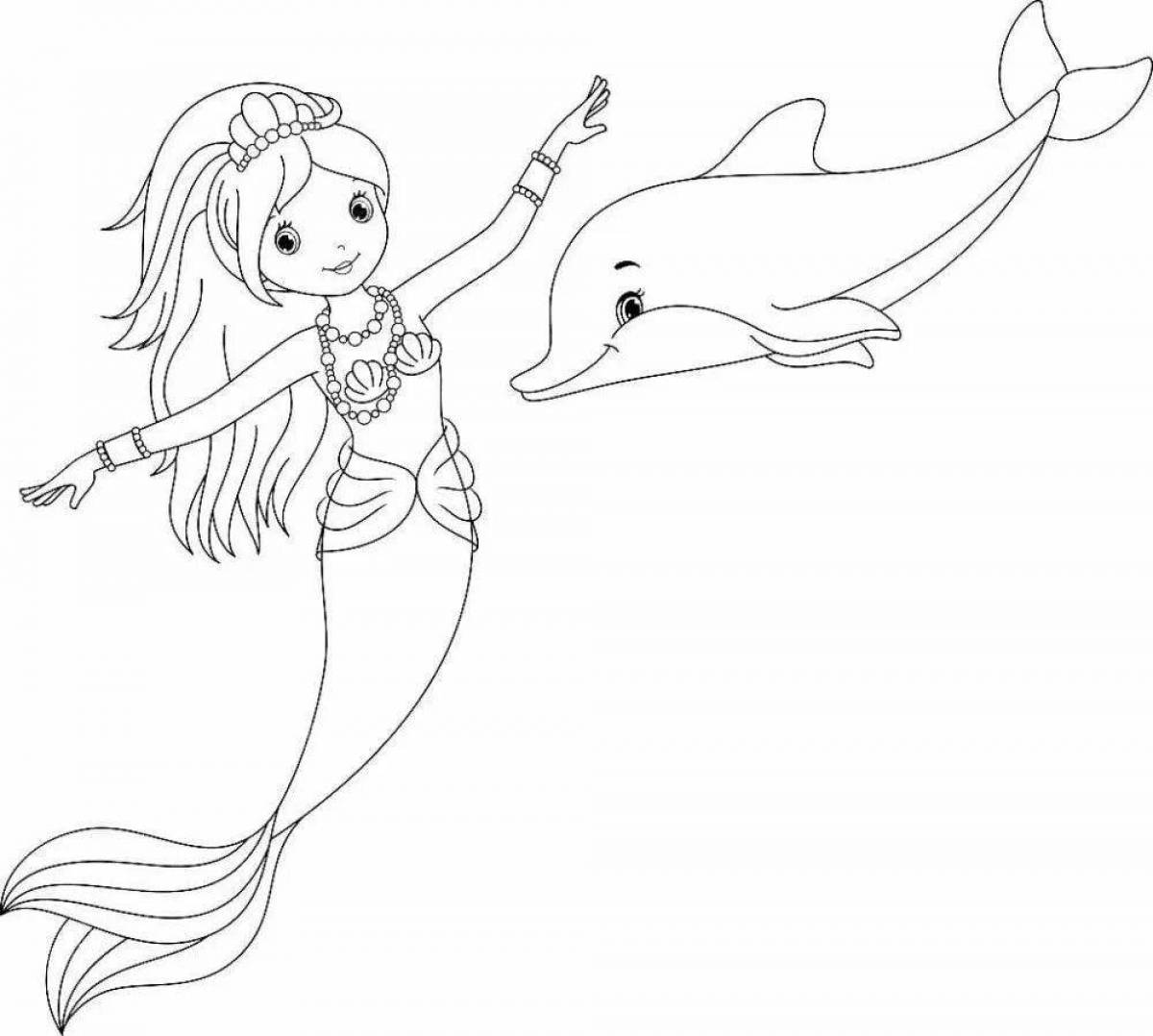 Гармоничная раскраска русалка и дельфин