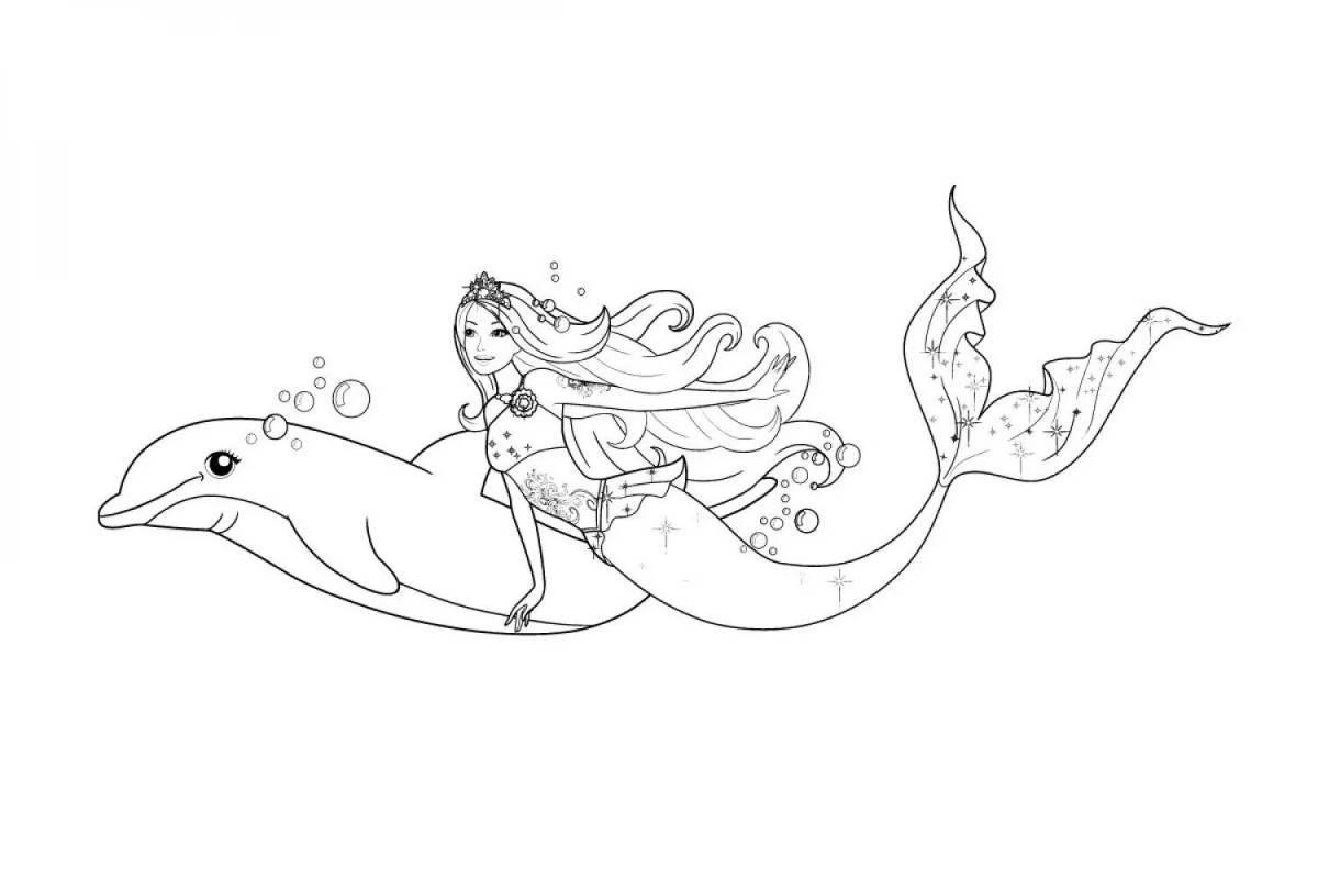 Mystical coloring mermaid and dolphin