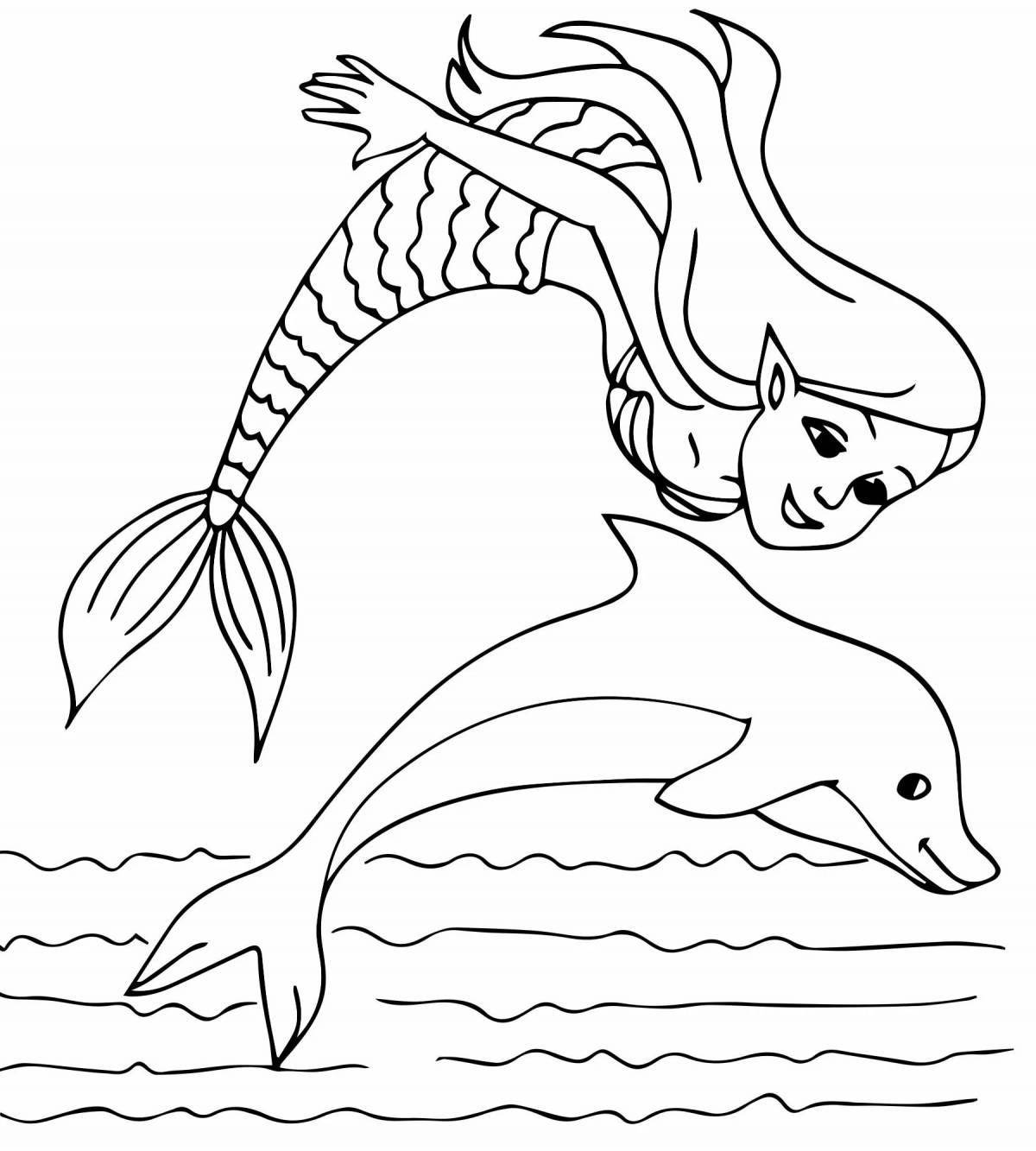 Волшебная раскраска русалка и дельфин