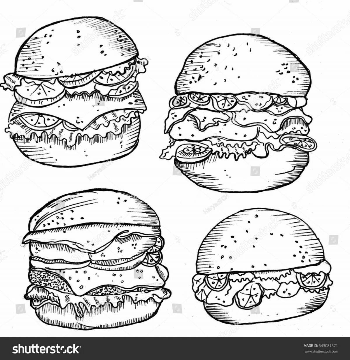 Colorful boxy boo burger coloring page