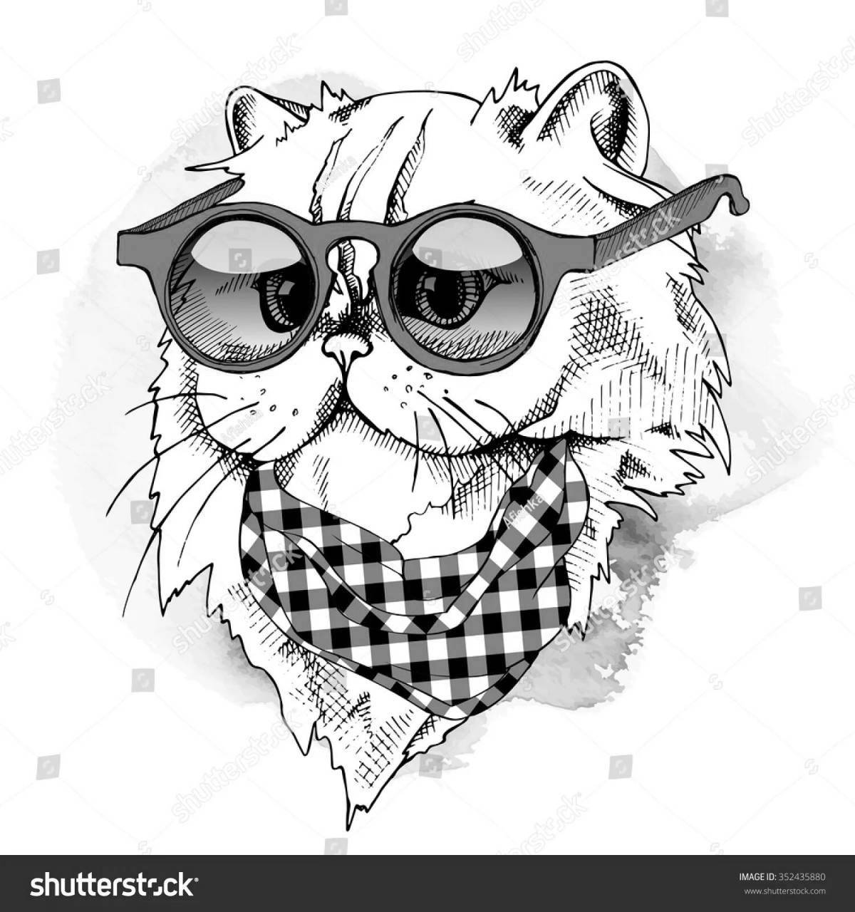 Живая раскраска кошка в очках