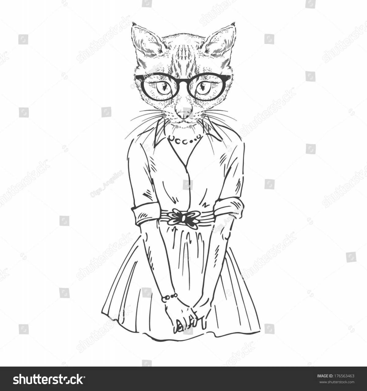 Готовая раскраска кошка в очках