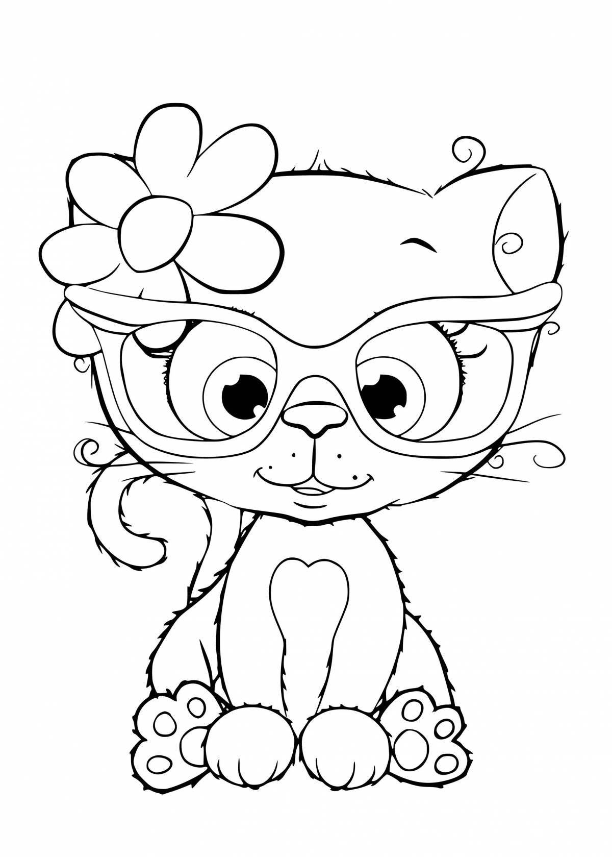 Художественная раскраска кошка в очках