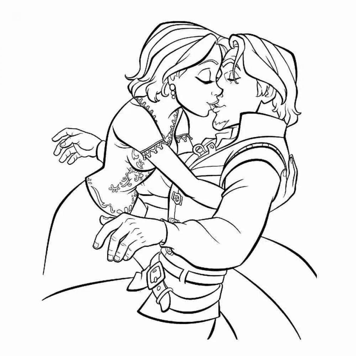 Tempting coloring pages Rapunzel and Eugene