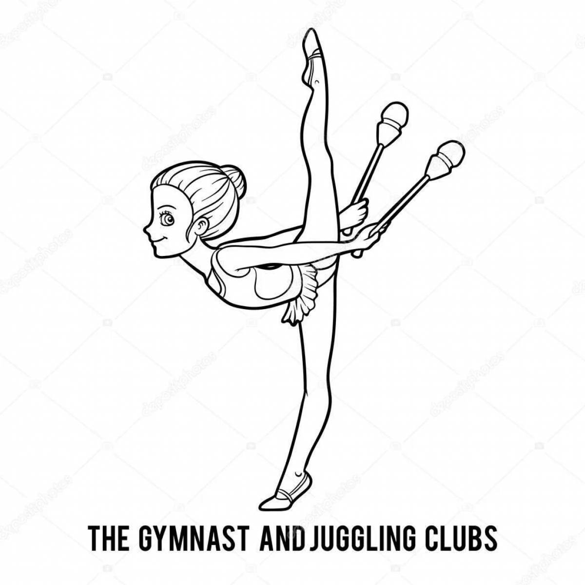 Раскраска гимнастка с булавами
