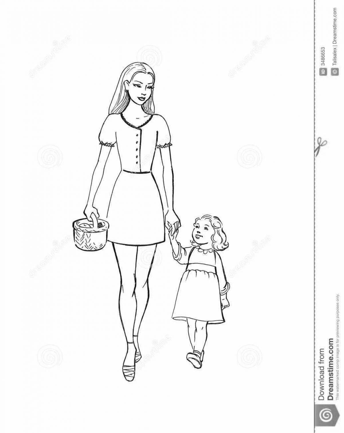 Раскраска прогулка с мамой