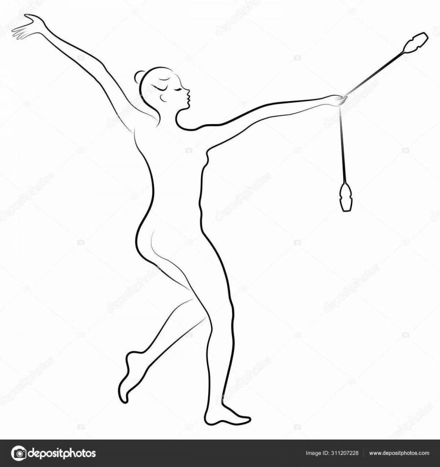 Раскраска гимнастка с булавами