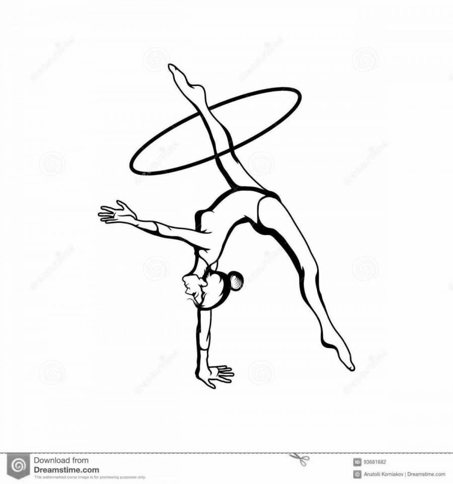 Раскраска гимнастка с обручем для детей