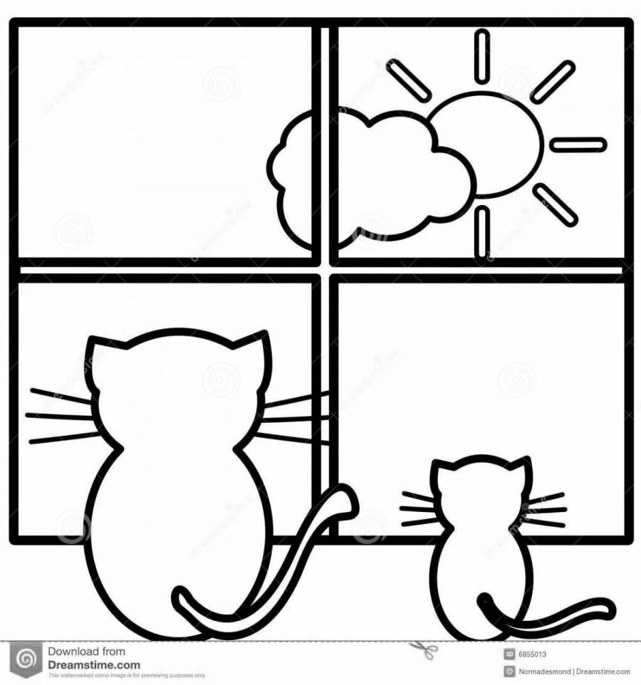 Раскраска котик на окне