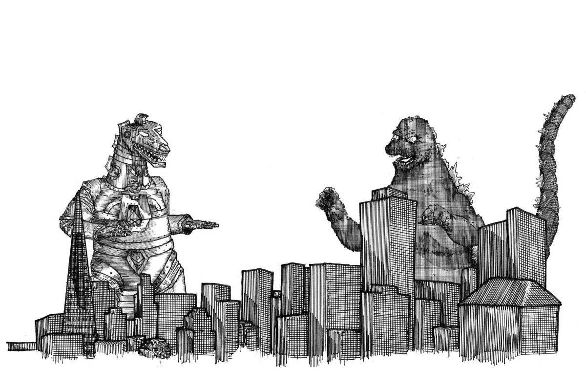 Godzilla vs mechagodzilla coloring page