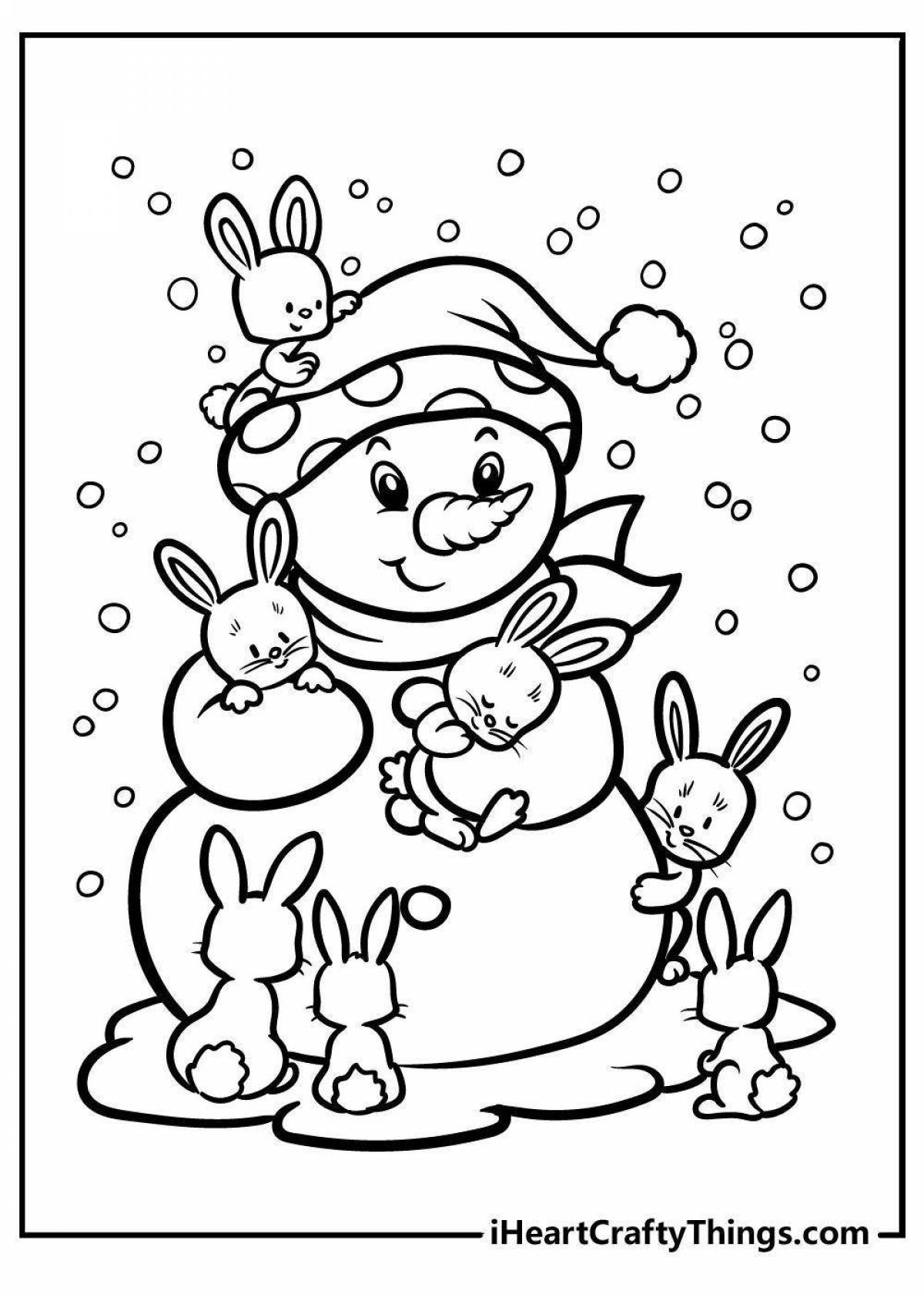 Happy coloring rabbit in a hat