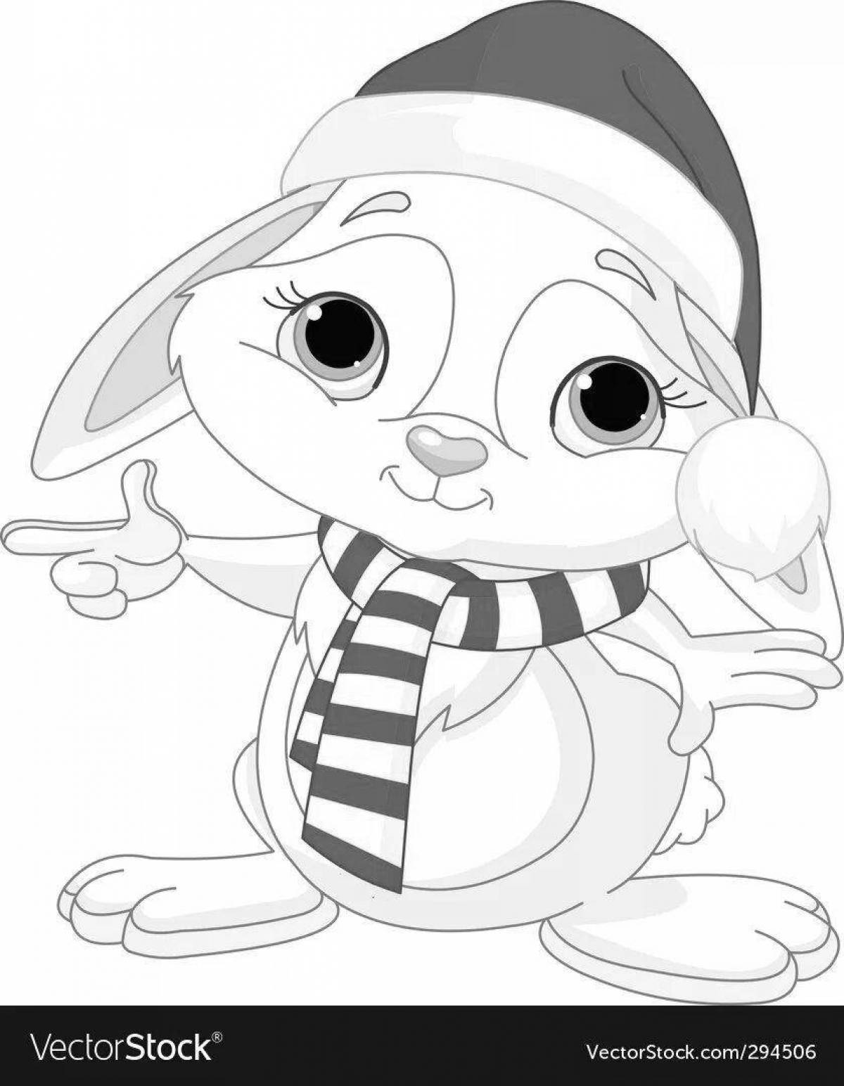 Friendly bunny coloring with a hat
