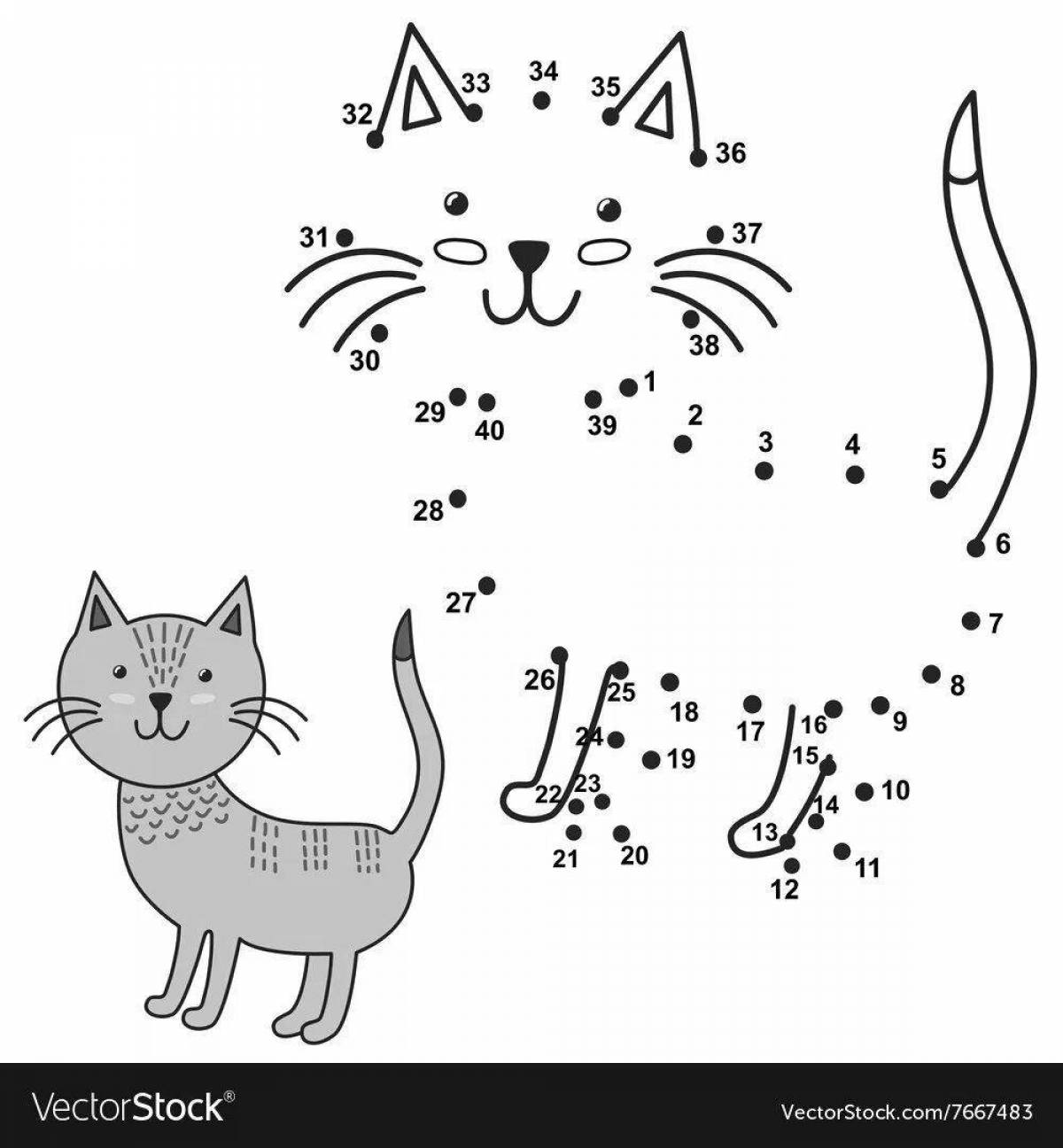 Раскраска игривая точечная кошка