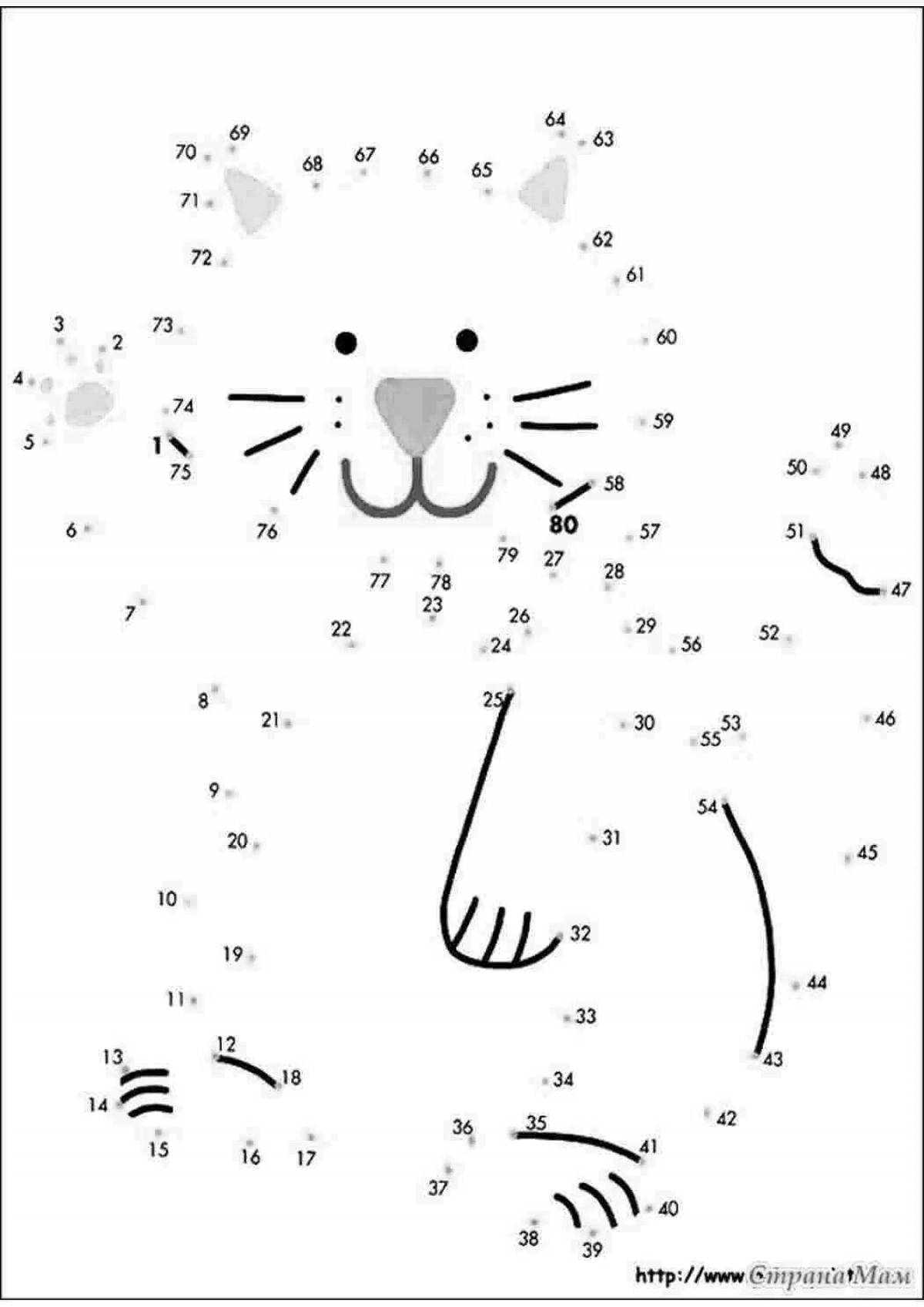 Живая точечная кошка-раскраска