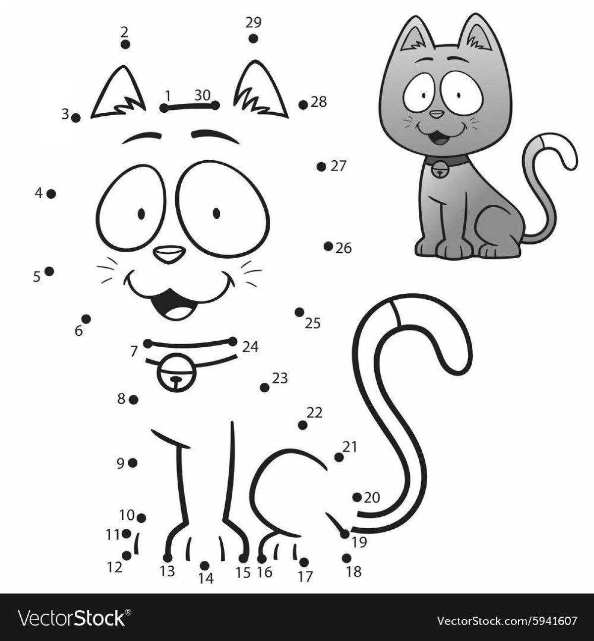 Coloring page funny dotted cat