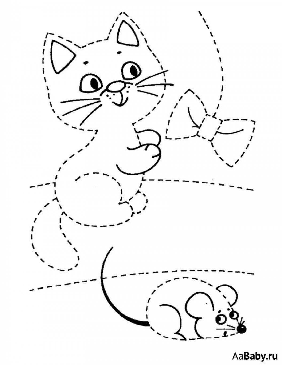 Coloring page of a sociable dotted cat