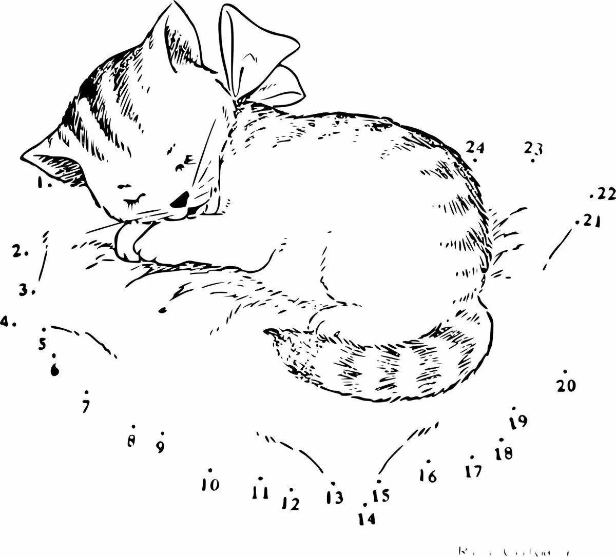 Раскраска жизнерадостная точечная кошка