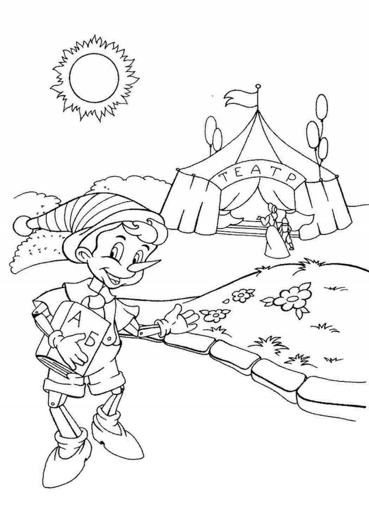 Coloring book playful pinocchio