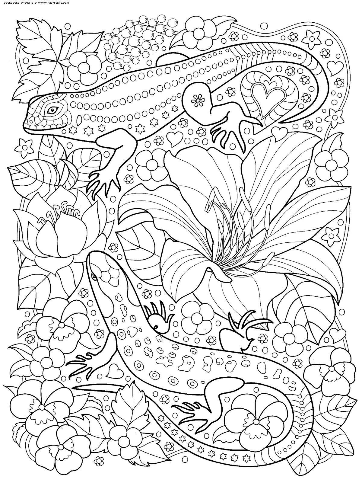 Blissful anti-stress coloring animal world