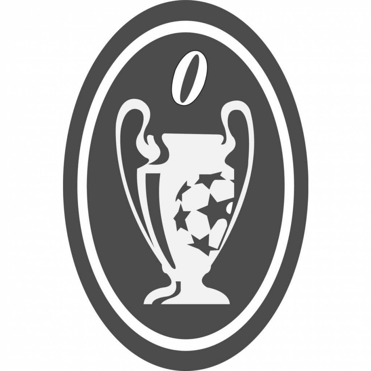 Champions League cup coloring page with colorful engraving