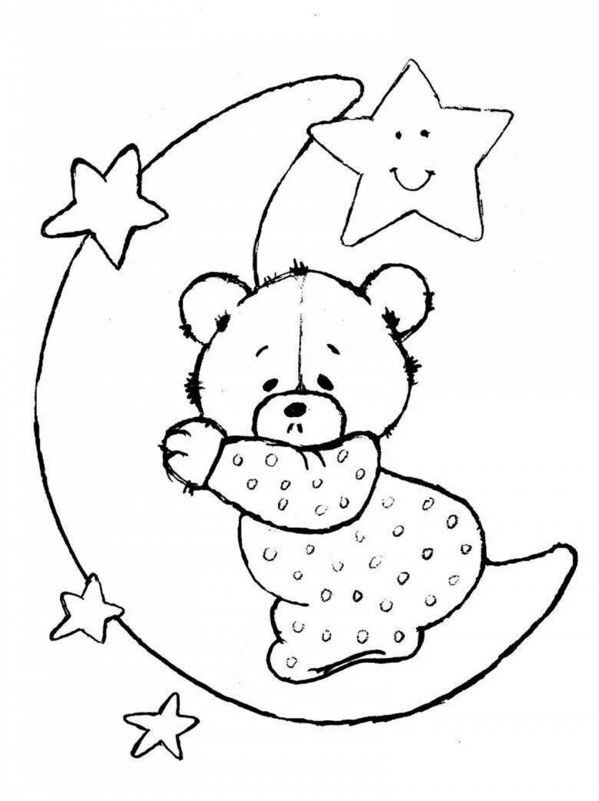 Coloring page adorable bear on the moon