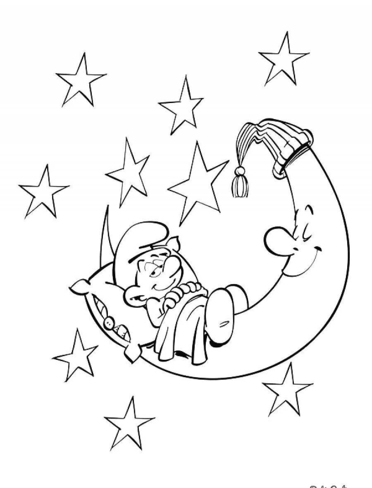 Coloring book shining bear on the moon