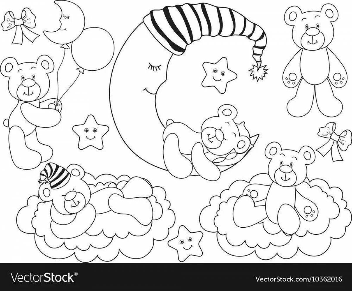 Изысканный медведь на странице раскраски луны