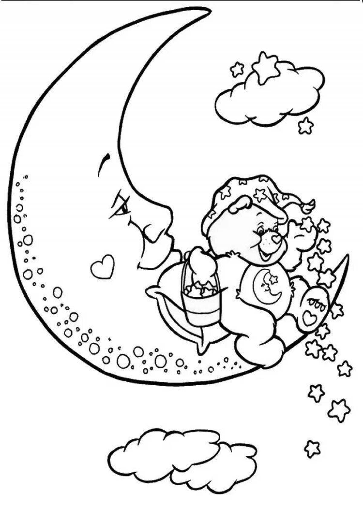 Colouring awesome bear on the moon