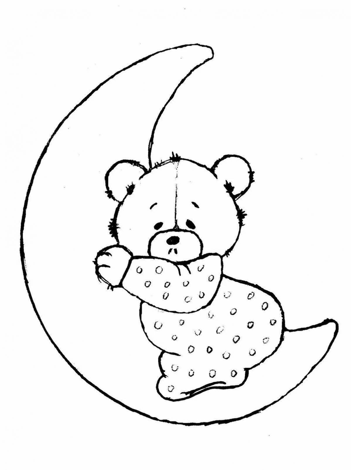 Coloring page adorable bear on the moon