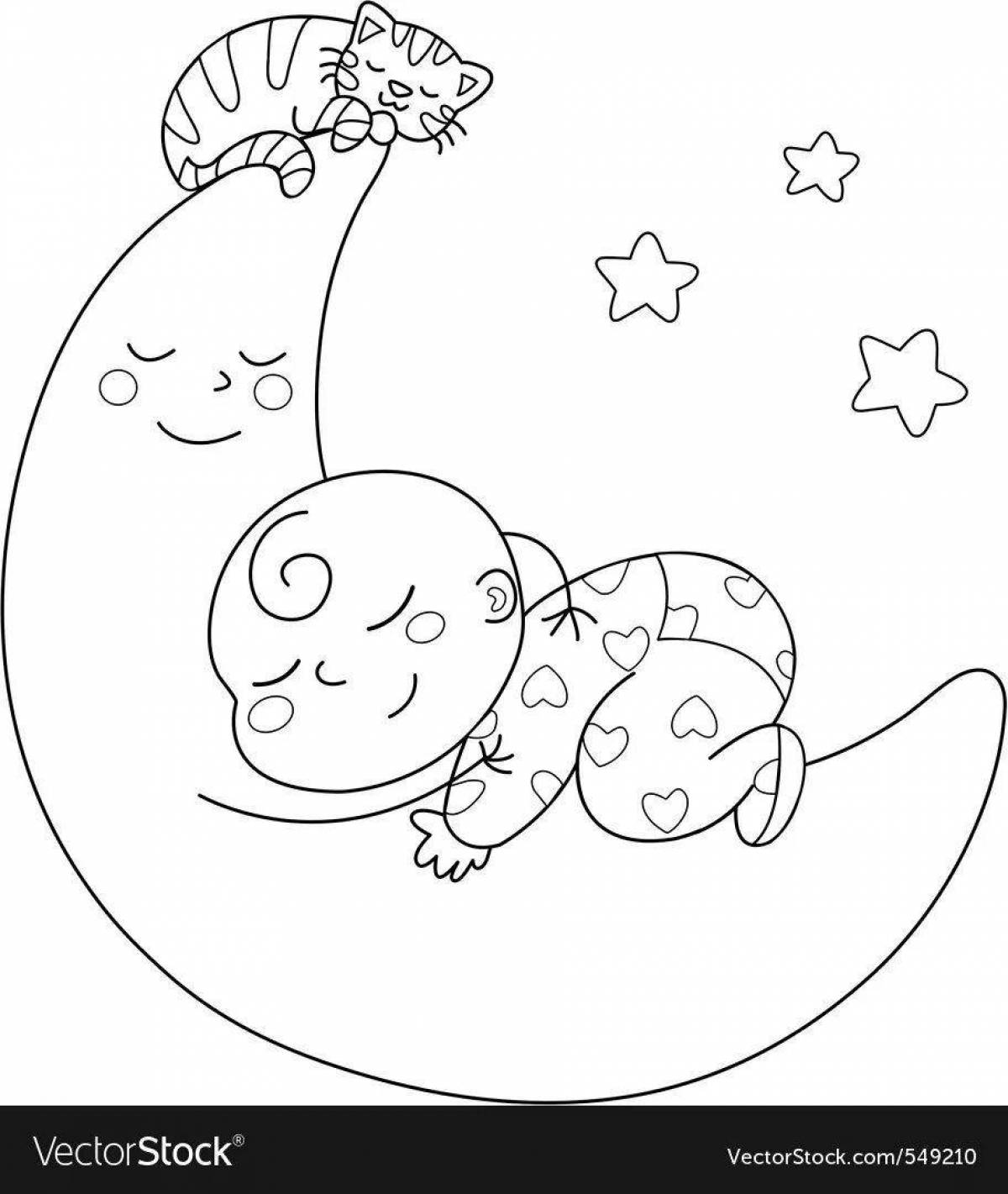 Glittering bear on the moon coloring page
