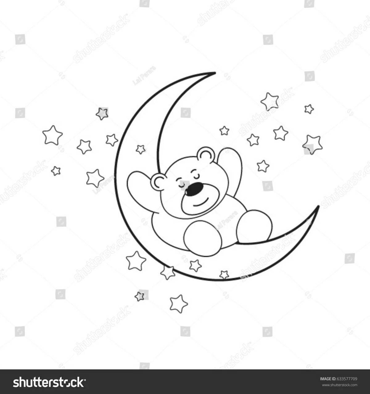 Cute bear on the moon coloring book