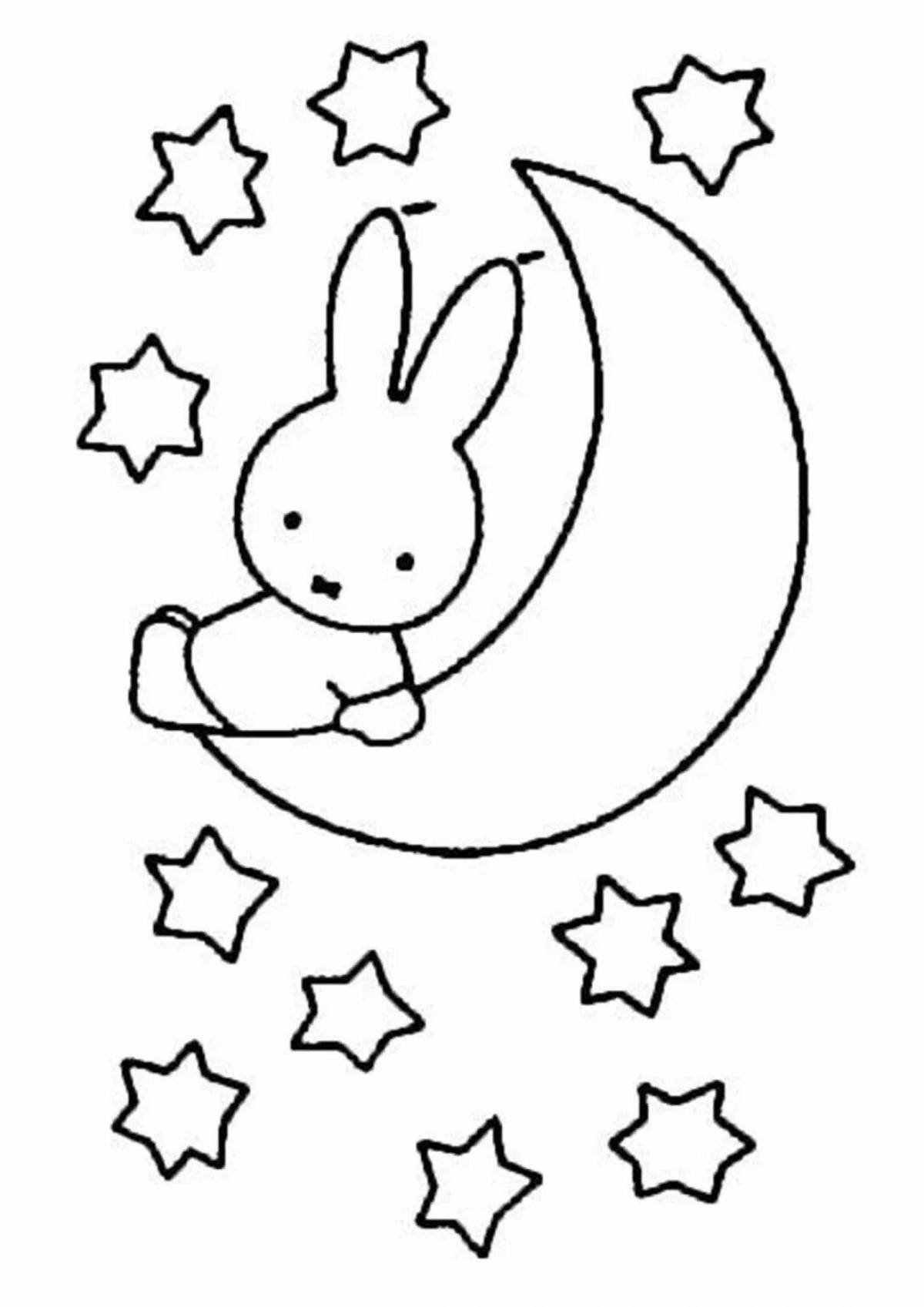 Coloring book playful bear on the moon