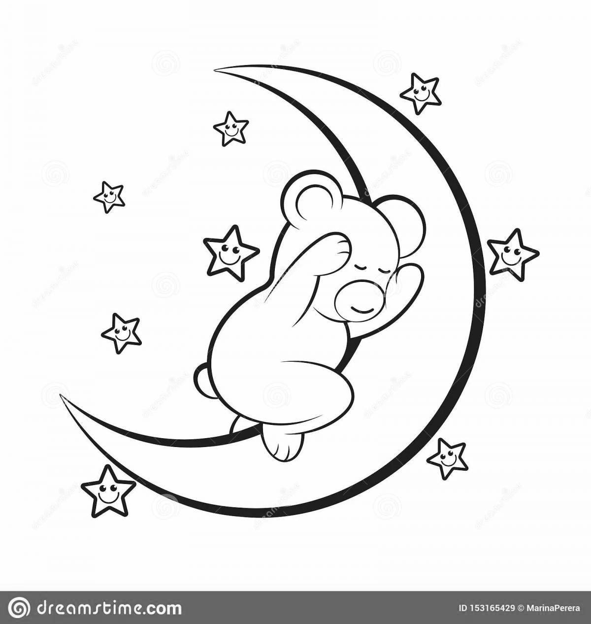 Coloring book sparkling bear on the moon