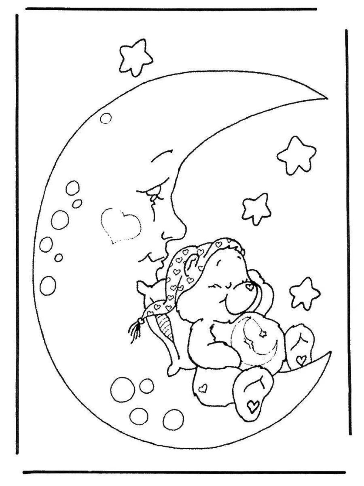 Coloring page dazzling bear on the moon