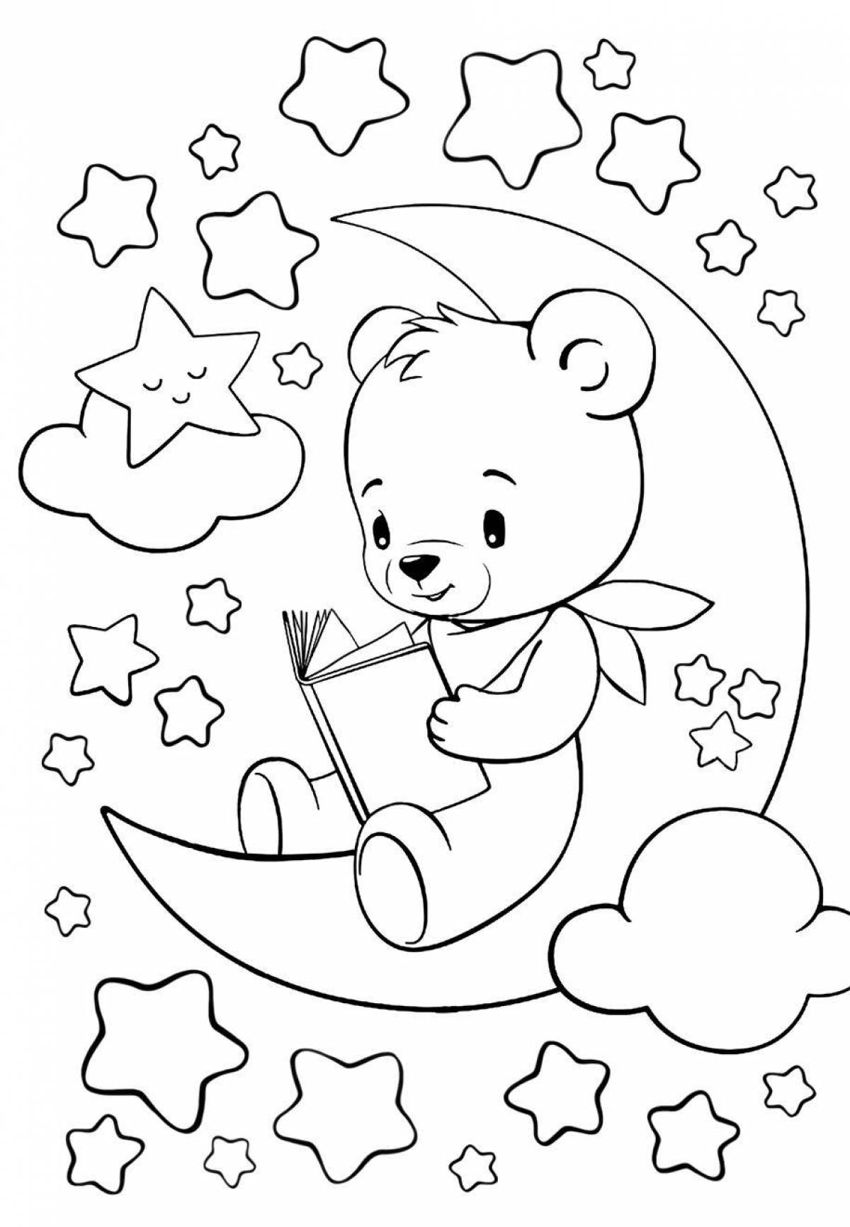 Coloring book shining bear on the moon