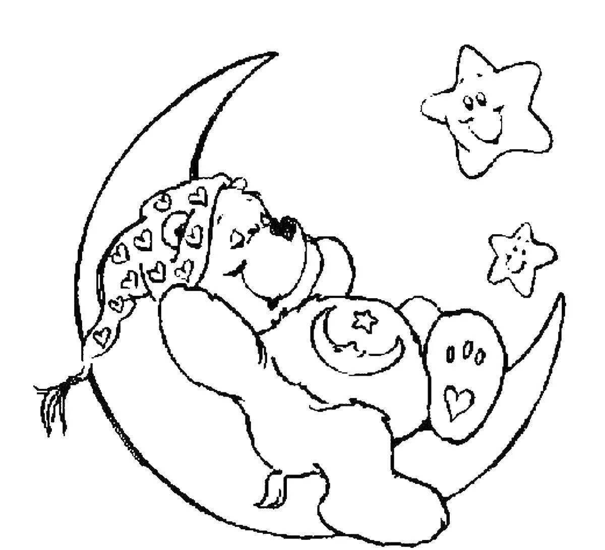 Glowing bear on the moon coloring page