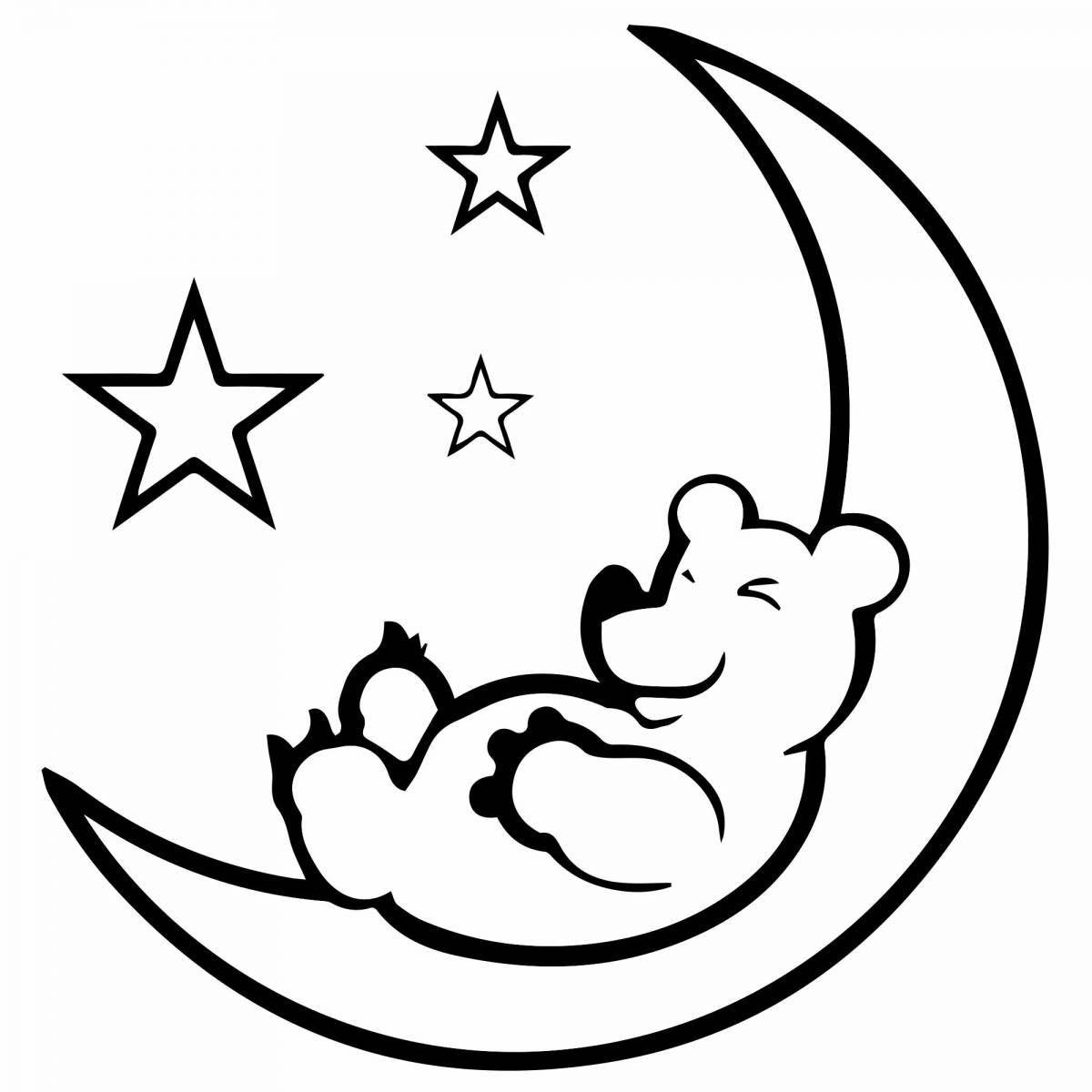 Glowing bear on the moon coloring page