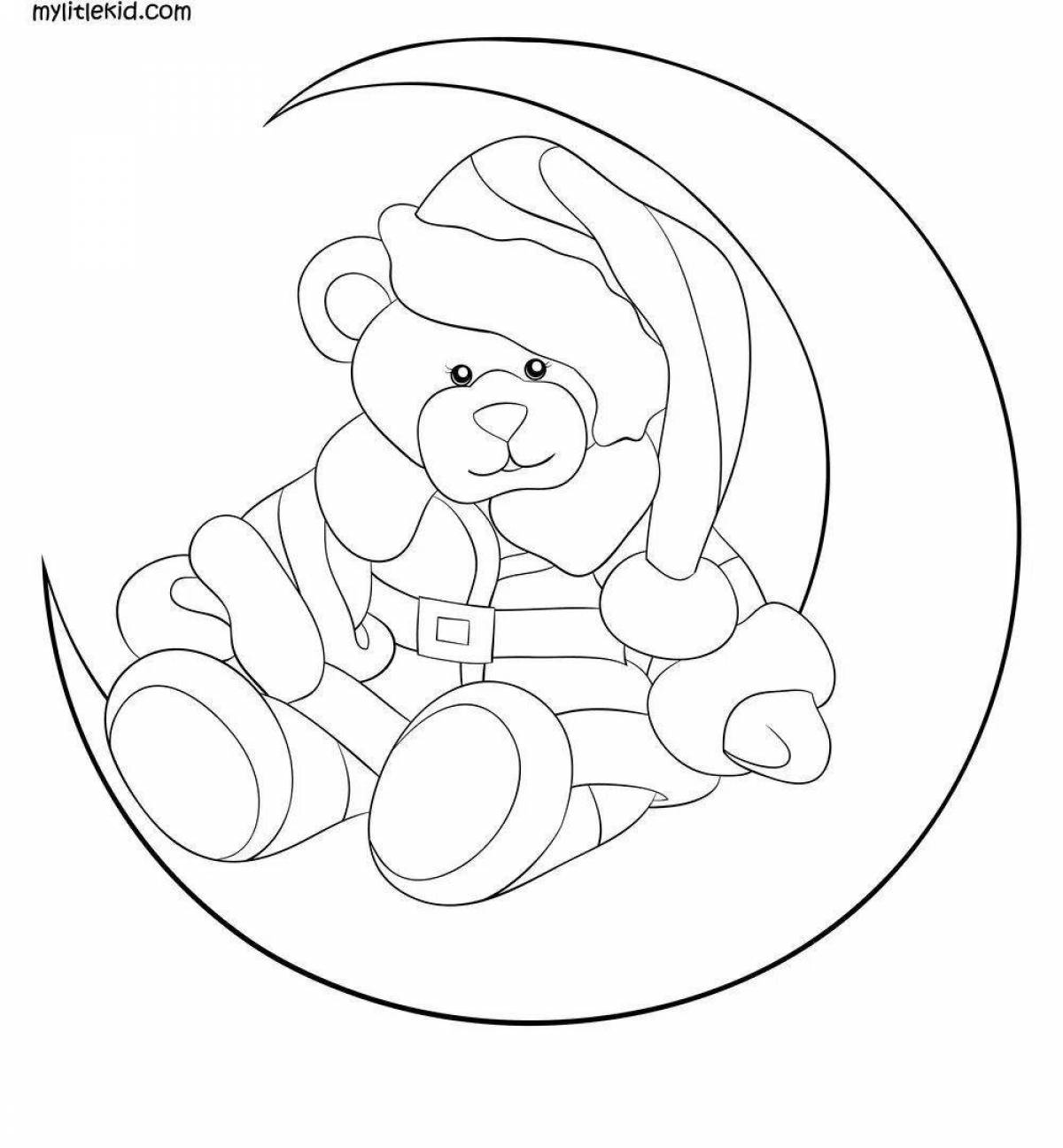 Colorful bear on the moon coloring book