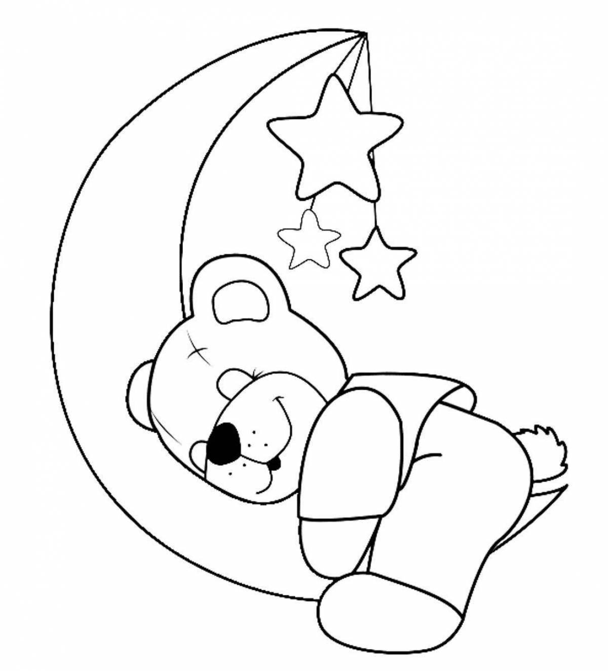 Coloring dreamy bear on the moon