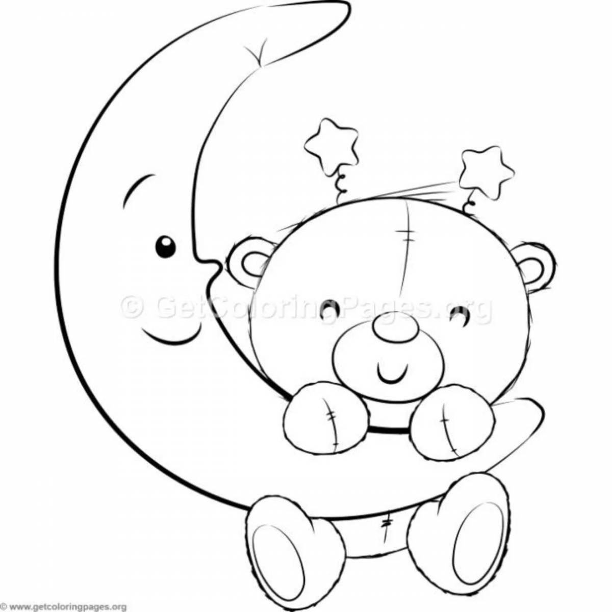 Coloring page magic bear on the moon